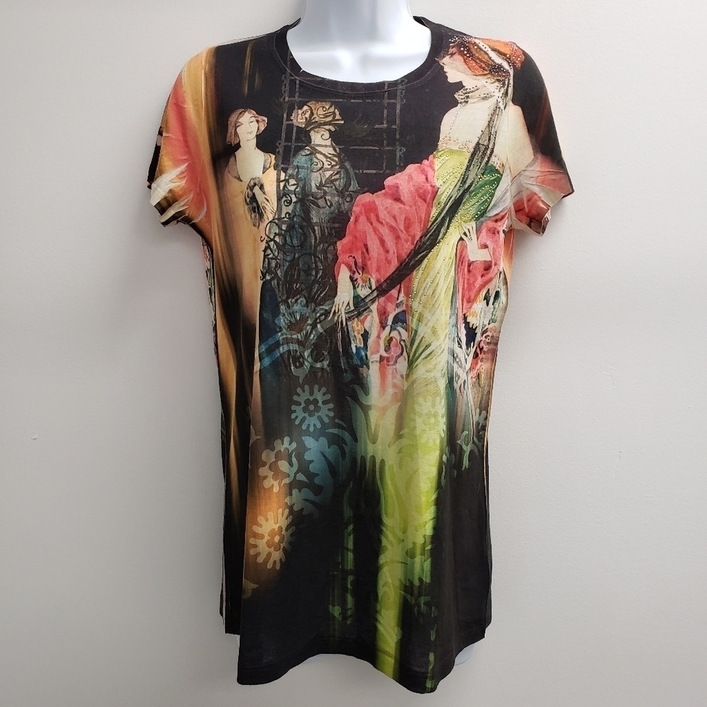 B.L.E.U. Graphic Top Womens Size Small
